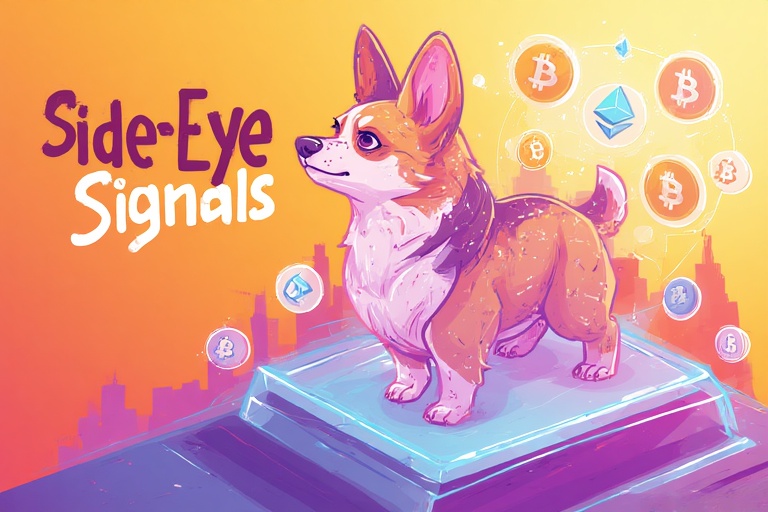 Corgi on a pedestal with crypto icons